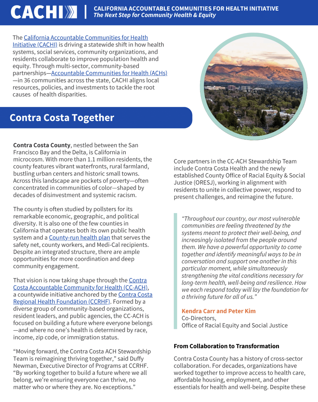 CACHI Profile Contra Costa Together screenshot of the first page